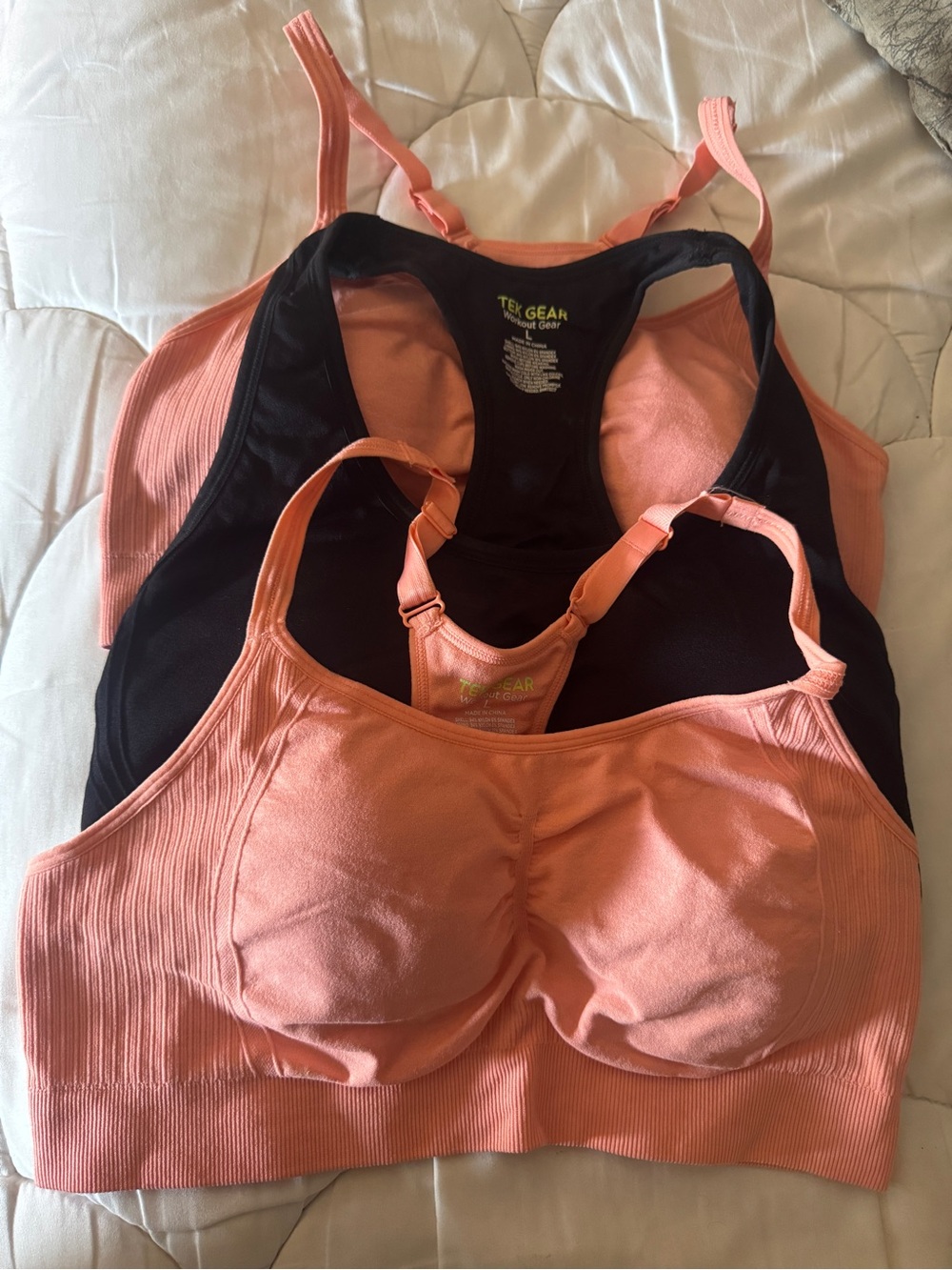 Tek Gear Coral and Black Seamless Adjustable Sports Bras